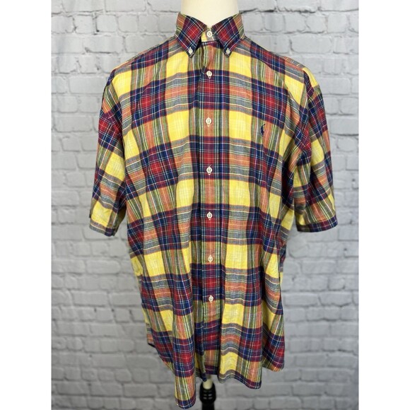 Ralph Lauren Madras Plaid Short Sleeve Button Down Shirt Men Large Blake - Picture 3 of 6